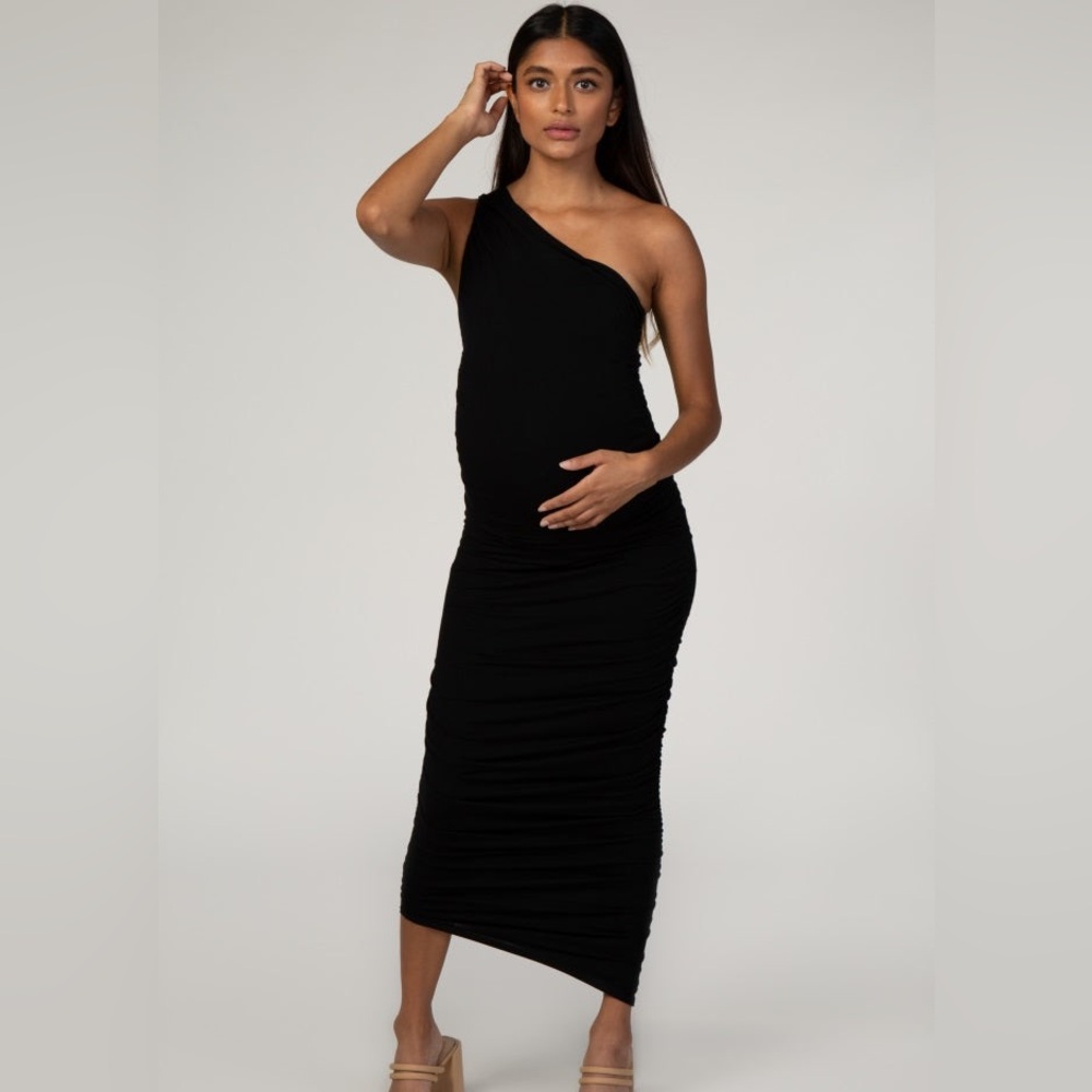 PINKBLUSH Elegant Black One-Shoulder Maternity Dress with tags still on!!